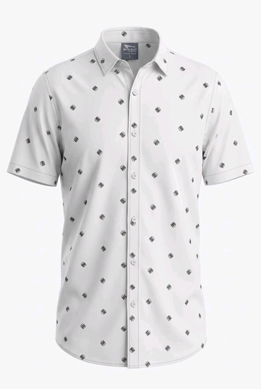 In-N-Out Burger Double-Double Button Up Shirt White All Over Print Men's L